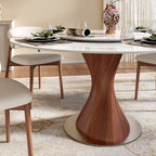Verona Red Walnut Solid Wood Pedestal Round Dining Table With White Glossy Stone Top And Removable Lazy Susan - image 2