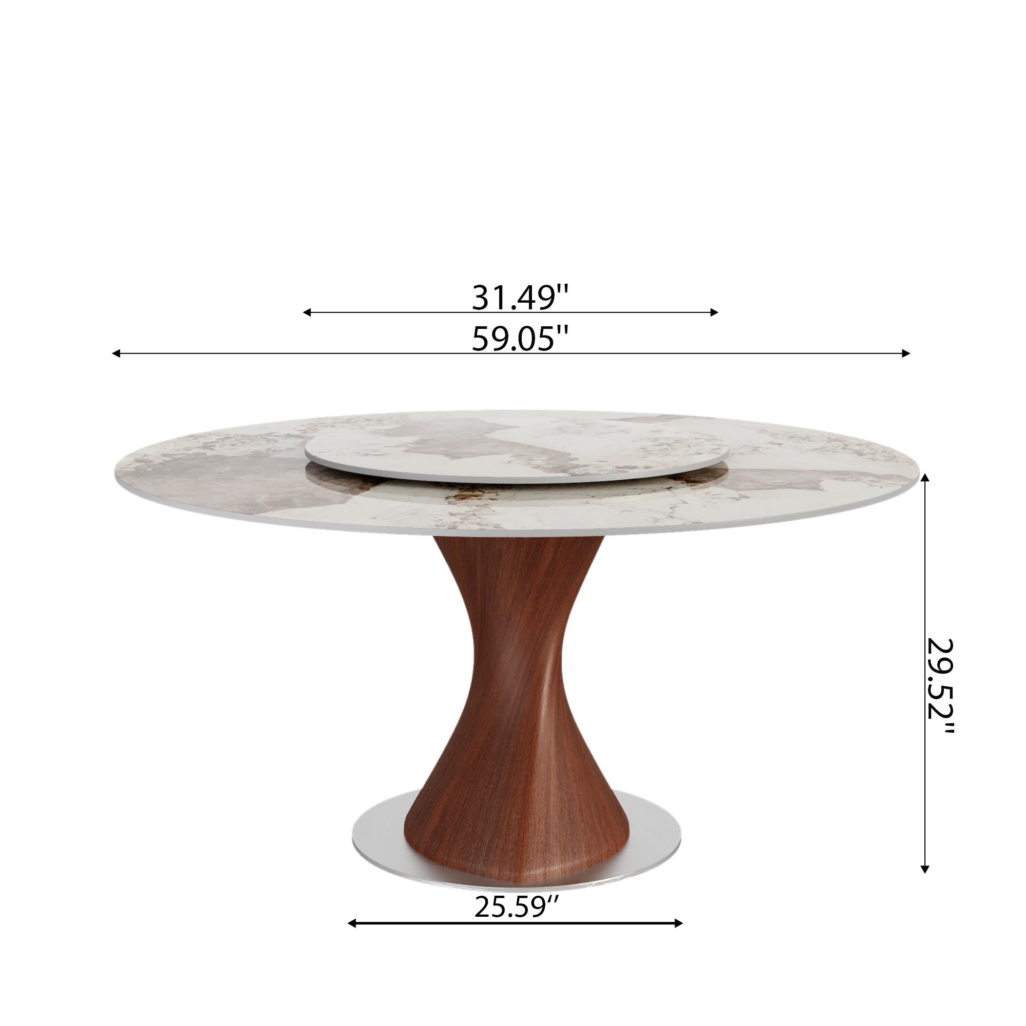 Verona Red Walnut Solid Wood Pedestal Round Dining Table With Pandora Glossy Stone Top And Removable Lazy Susan - image 6