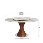 Verona Red Walnut Solid Wood Pedestal Round Dining Table With Pandora Glossy Stone Top And Removable Lazy Susan - image 5