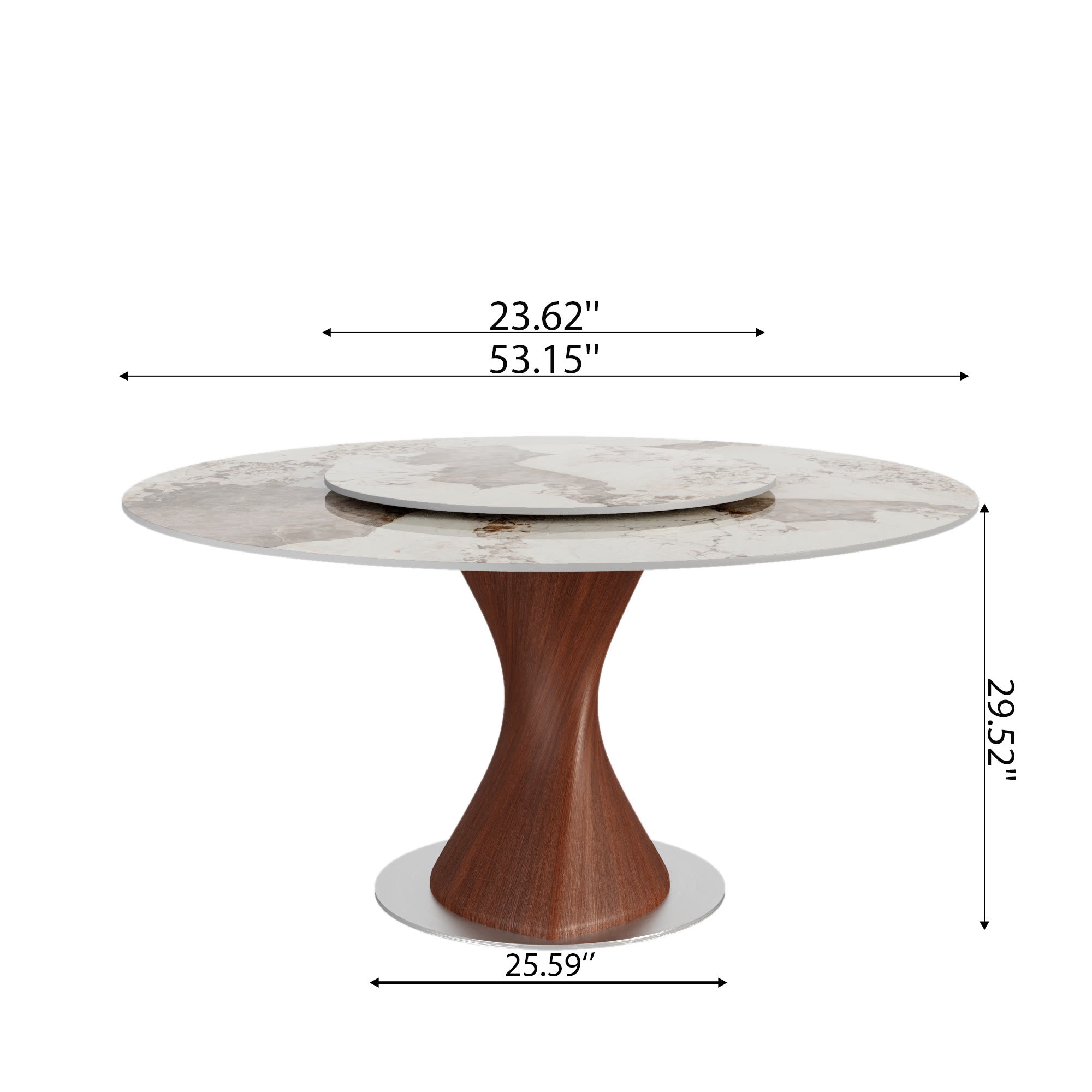 Verona Red Walnut Solid Wood Pedestal Round Dining Table With Pandora Glossy Stone Top And Removable Lazy Susan - image 5