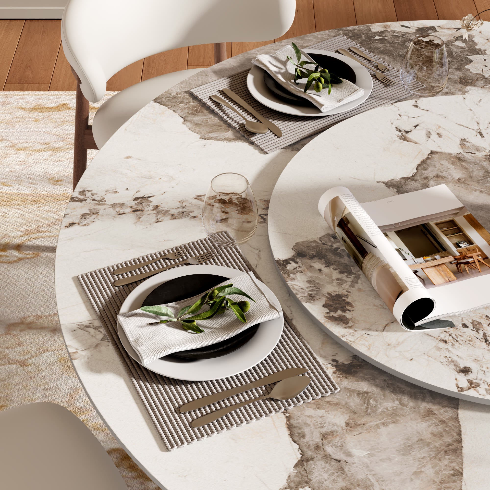 Verona Red Walnut Solid Wood Pedestal Round Dining Table With Pandora Glossy Stone Top And Removable Lazy Susan - image 7