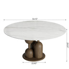 Solenne Dark Walnut Solid Wood Pedestal Round Dining Table With White Glossy Stone Top - image 6