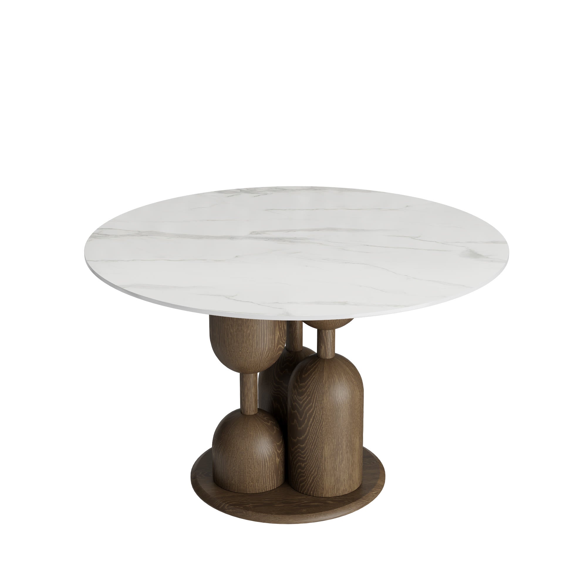 Solenne Dark Walnut Solid Wood Pedestal Round Dining Table With White Glossy Stone Top - image 1