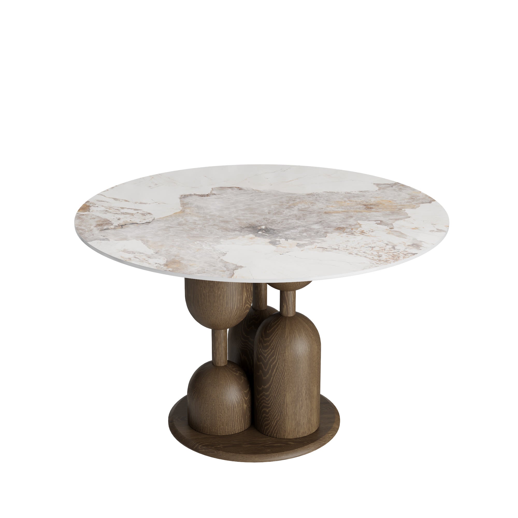 Solenne Dark Walnut Solid Wood Pedestal Round Dining Table With Pandora Glossy Stone Top - image 1