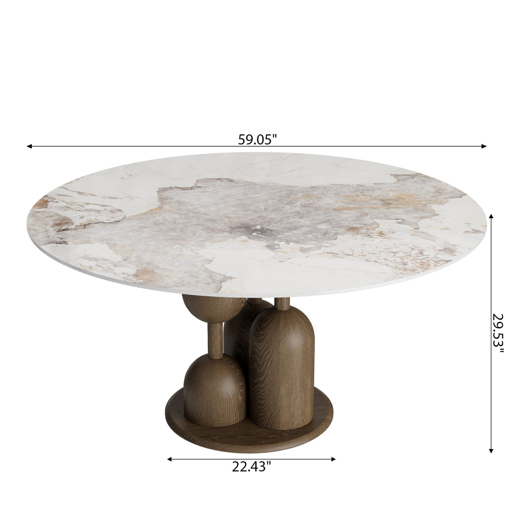 Solenne Dark Walnut Solid Wood Pedestal Round Dining Table With Pandora Glossy Stone Top - image 7