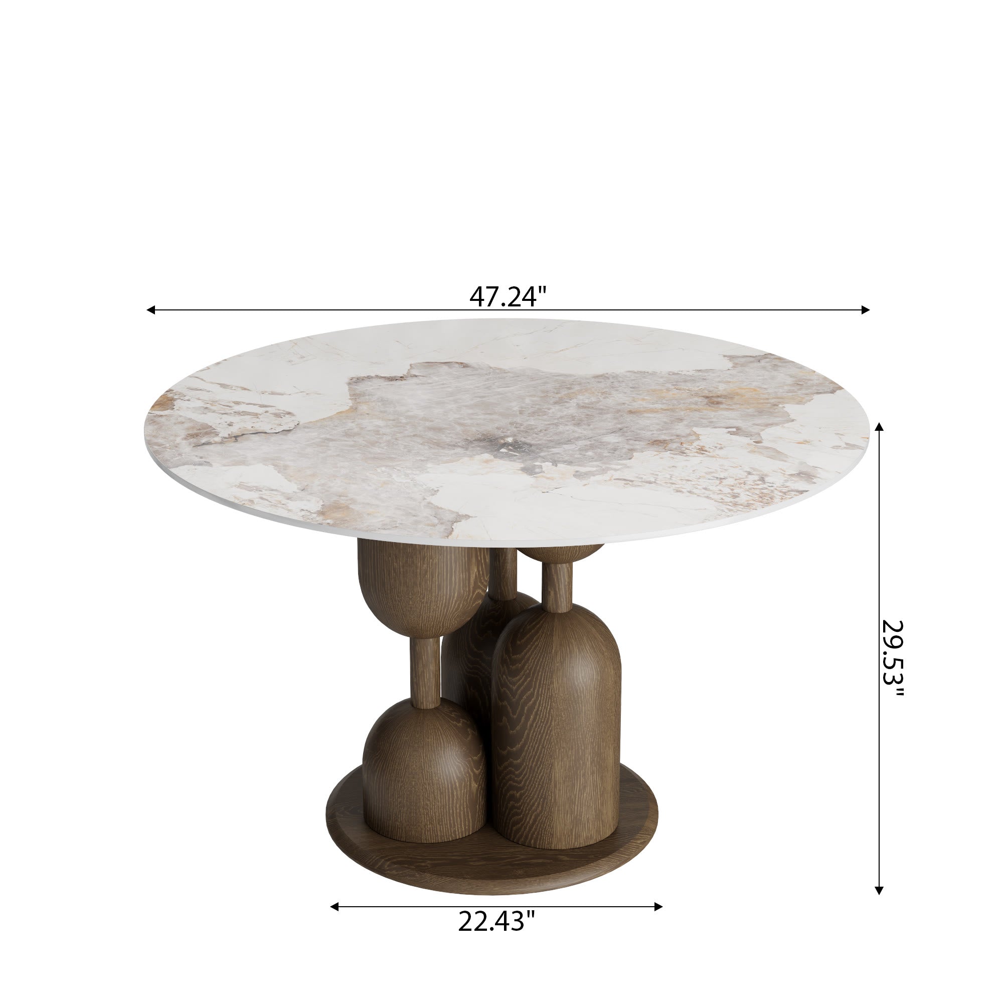 Solenne Dark Walnut Solid Wood Pedestal Round Dining Table With Pandora Glossy Stone Top - image 5