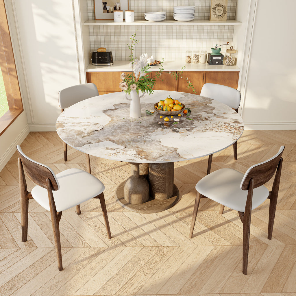 Solenne Dark Walnut Solid Wood Pedestal Round Dining Table With Pandora Glossy Stone Top - image 4