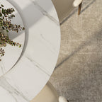 Solenne Dark Walnut Solid Wood Pedestal Round Dining Table With White Glossy Stone Top And Removable Lazy Susan - image 8