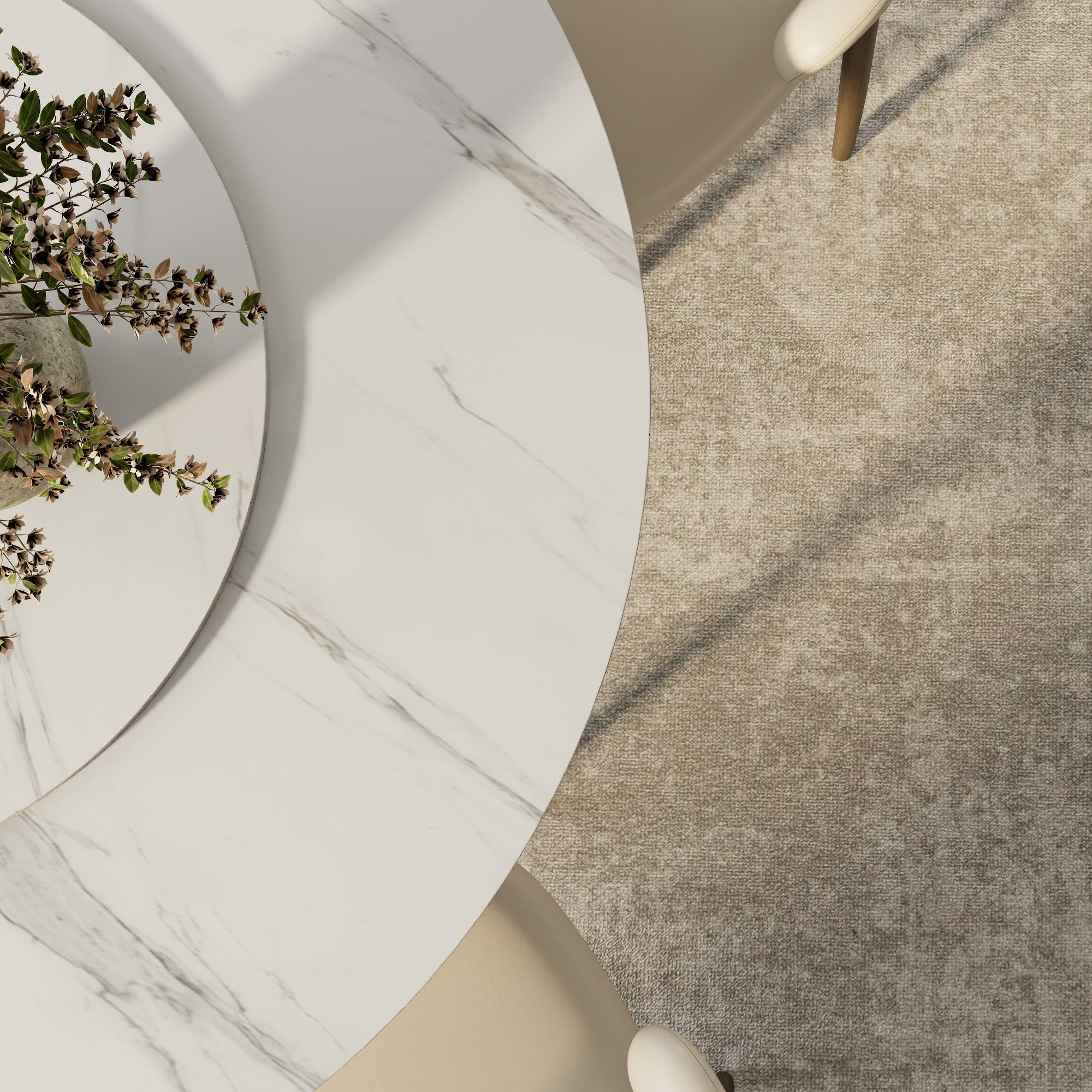 Solenne Dark Walnut Solid Wood Pedestal Round Dining Table With White Glossy Stone Top And Removable Lazy Susan - image 8