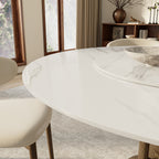 Solenne Dark Walnut Solid Wood Pedestal Round Dining Table With White Glossy Stone Top And Removable Lazy Susan - image 3