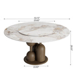 Solenne Dark Walnut Solid Wood Pedestal Round Dining Table With Pandora Glossy Stone Top And Removable Lazy Susan - image 5