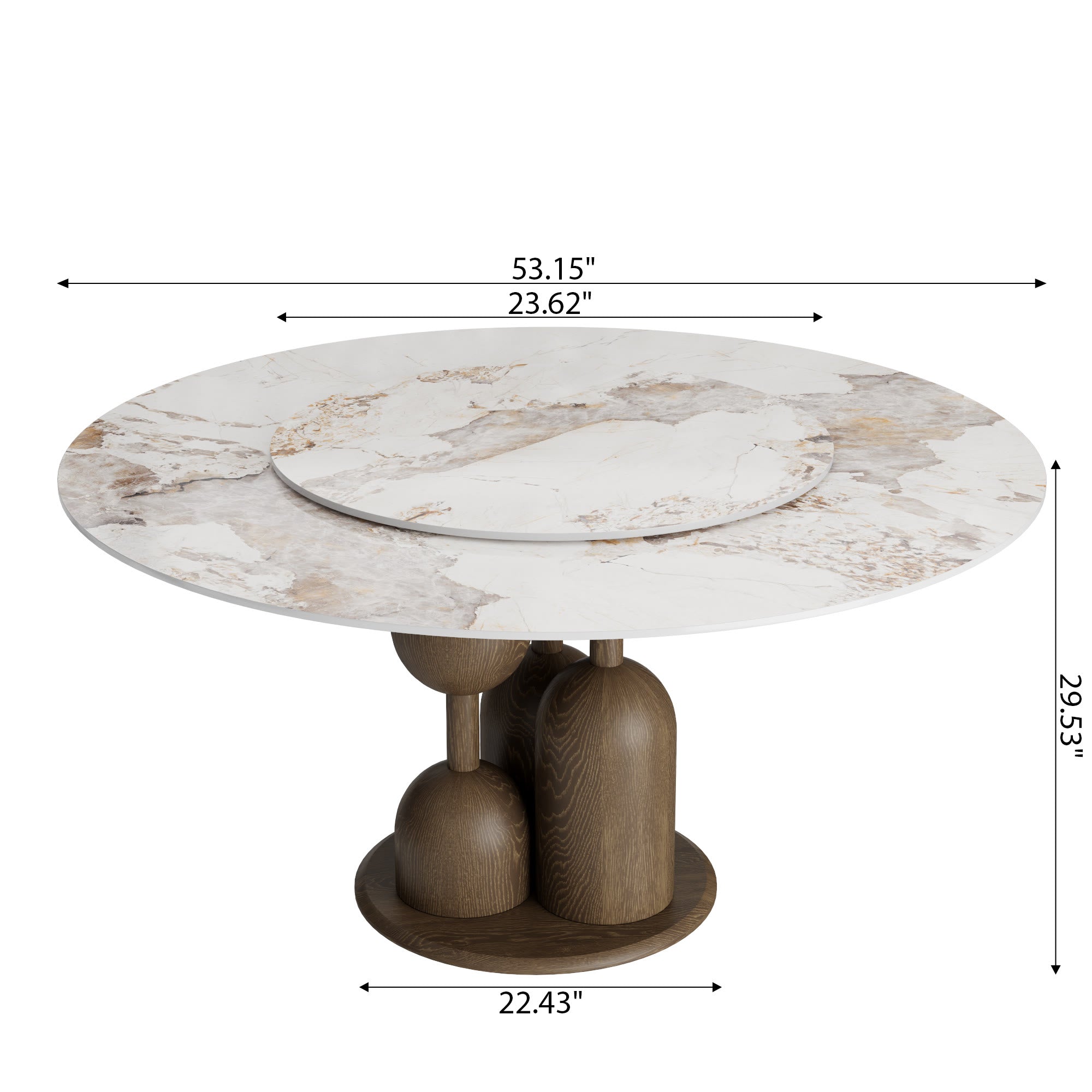 Solenne Dark Walnut Solid Wood Pedestal Round Dining Table With Pandora Glossy Stone Top And Removable Lazy Susan - image 5