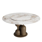 Solenne Dark Walnut Solid Wood Pedestal Round Dining Table With Pandora Glossy Stone Top And Removable Lazy Susan - image 1
