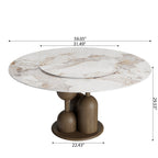Solenne Dark Walnut Solid Wood Pedestal Round Dining Table With Pandora Glossy Stone Top And Removable Lazy Susan - image 6