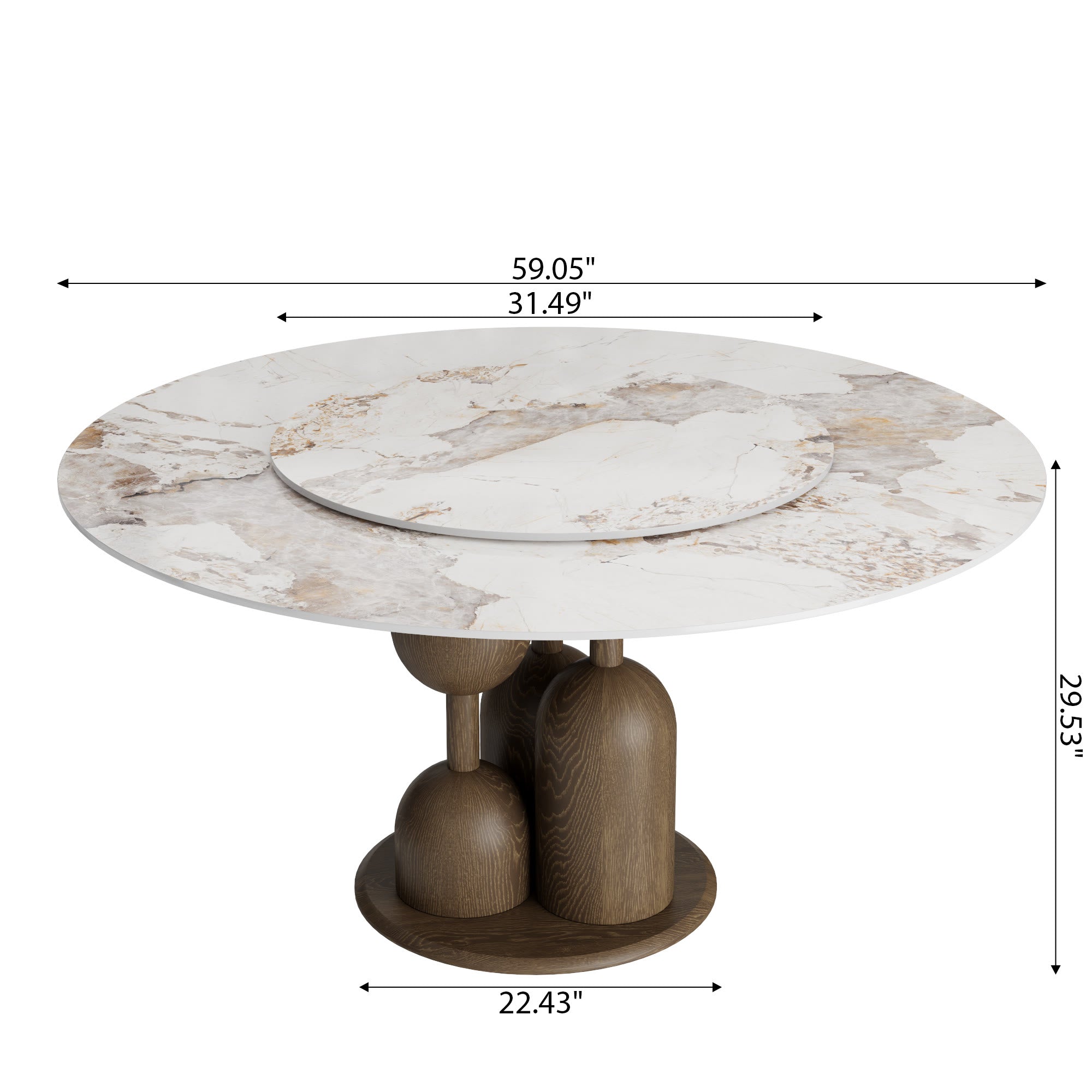 Solenne Dark Walnut Solid Wood Pedestal Round Dining Table With Pandora Glossy Stone Top And Removable Lazy Susan - image 6