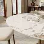 Solenne Dark Walnut Solid Wood Pedestal Round Dining Table With Pandora Glossy Stone Top And Removable Lazy Susan - image 2