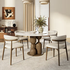Solenne Dark Walnut Solid Wood Pedestal Round Dining Table With Pandora Glossy Stone Top And Removable Lazy Susan - image 3