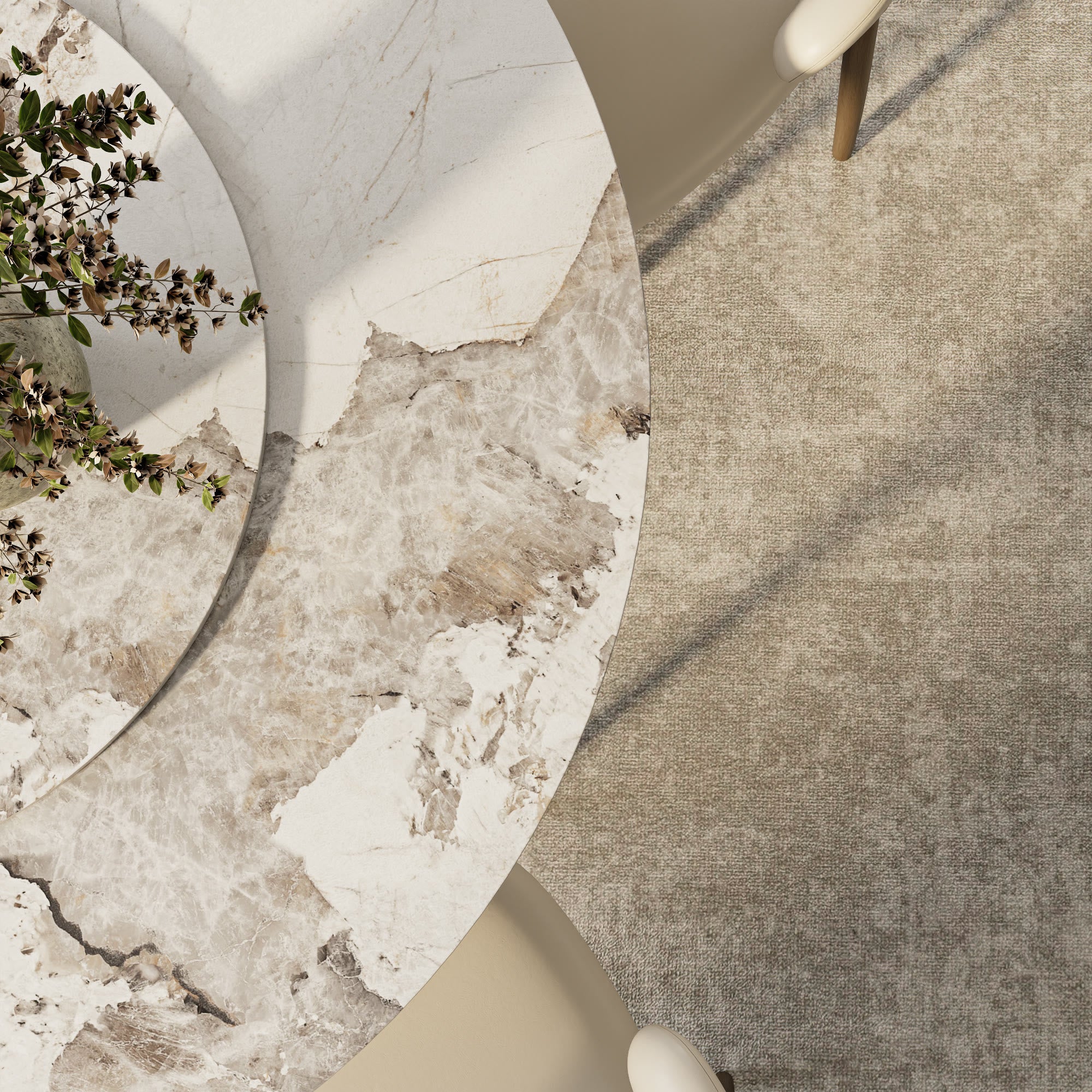 Solenne Dark Walnut Solid Wood Pedestal Round Dining Table With Pandora Glossy Stone Top And Removable Lazy Susan - image 7