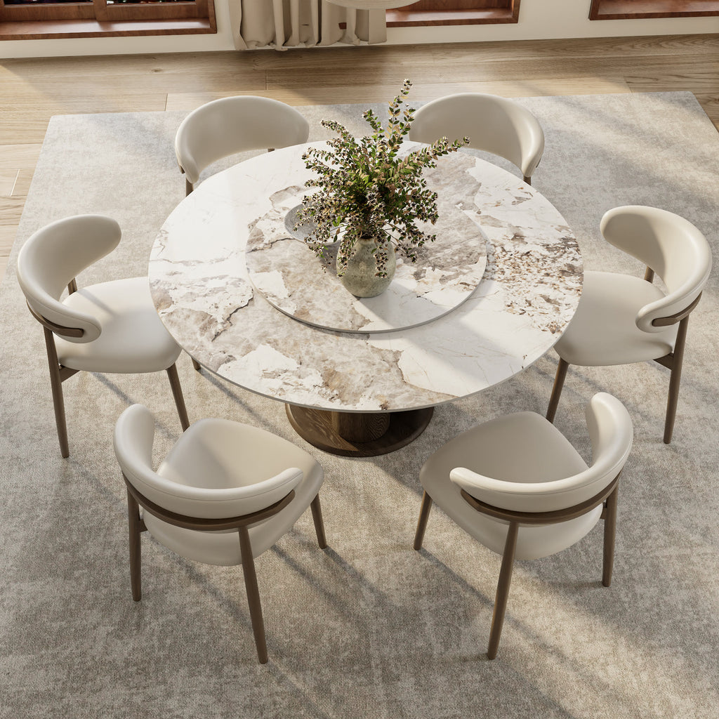 Solenne Dark Walnut Solid Wood Pedestal Round Dining Table With Pandora Glossy Stone Top And Removable Lazy Susan - image 4