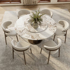 Solenne Dark Walnut Solid Wood Pedestal Round Dining Table With Pandora Glossy Stone Top And Removable Lazy Susan - image 4