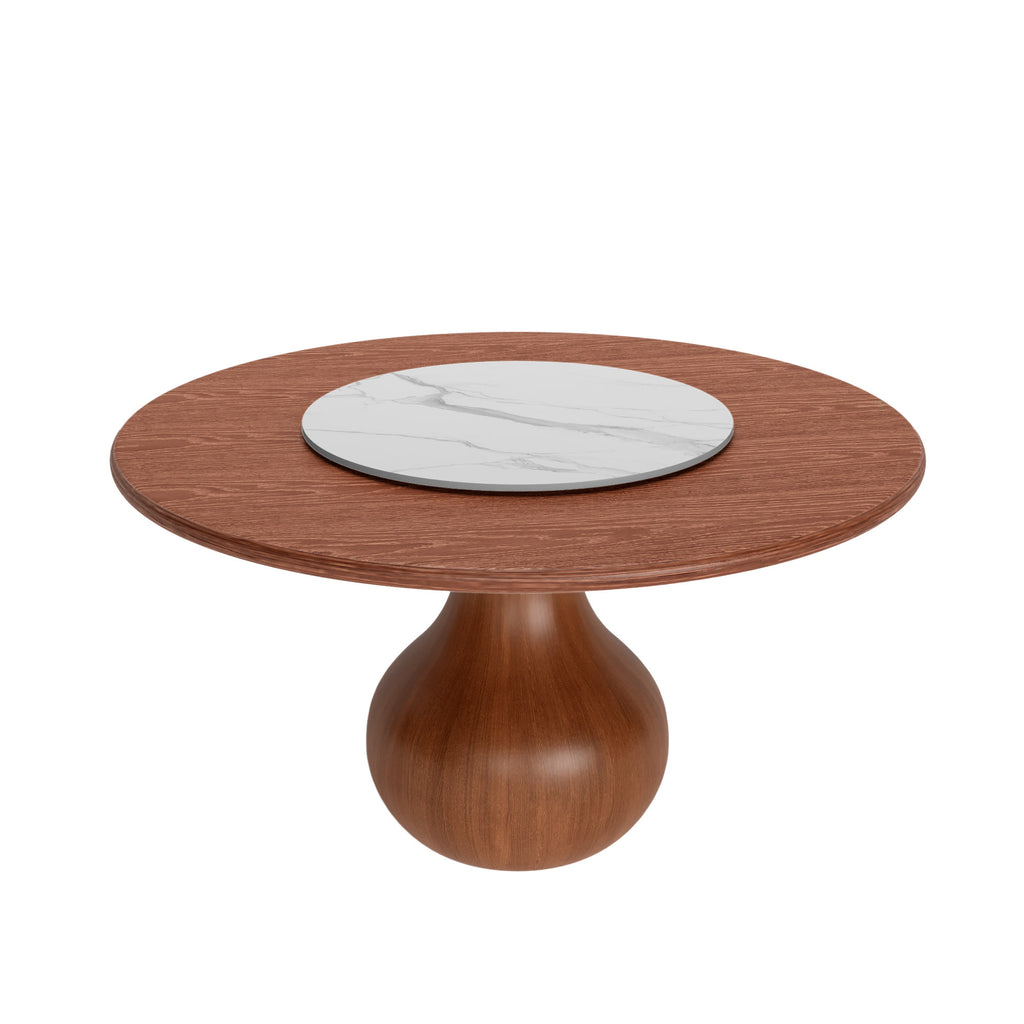 Centria Round Solid Wood Dining Table with Removable White Glossy Stone Lazy Susan - image 1