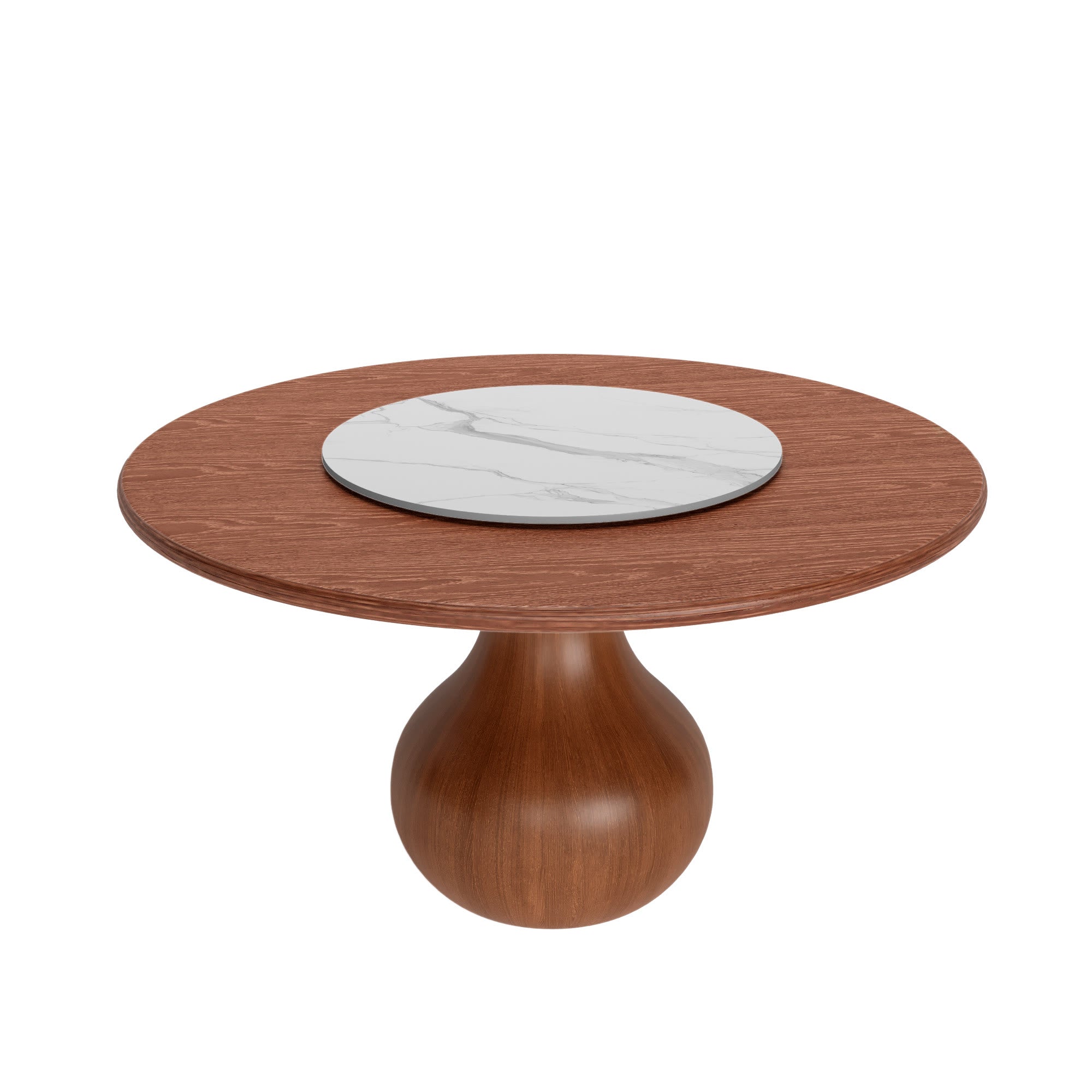 Centria Round Solid Wood Dining Table with Removable White Glossy Stone Lazy Susan - image 1