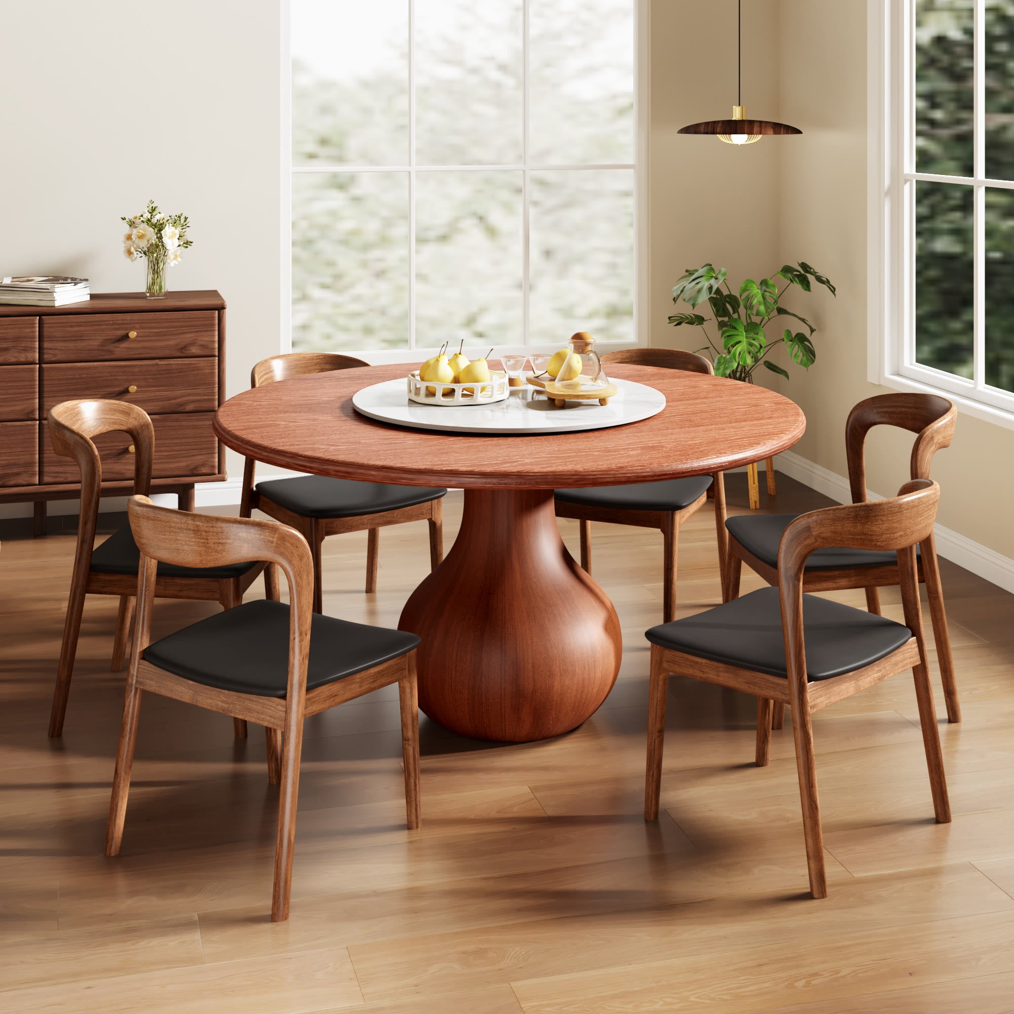 Centria Round Solid Wood Dining Table with Removable White Glossy Stone Lazy Susan - image 4