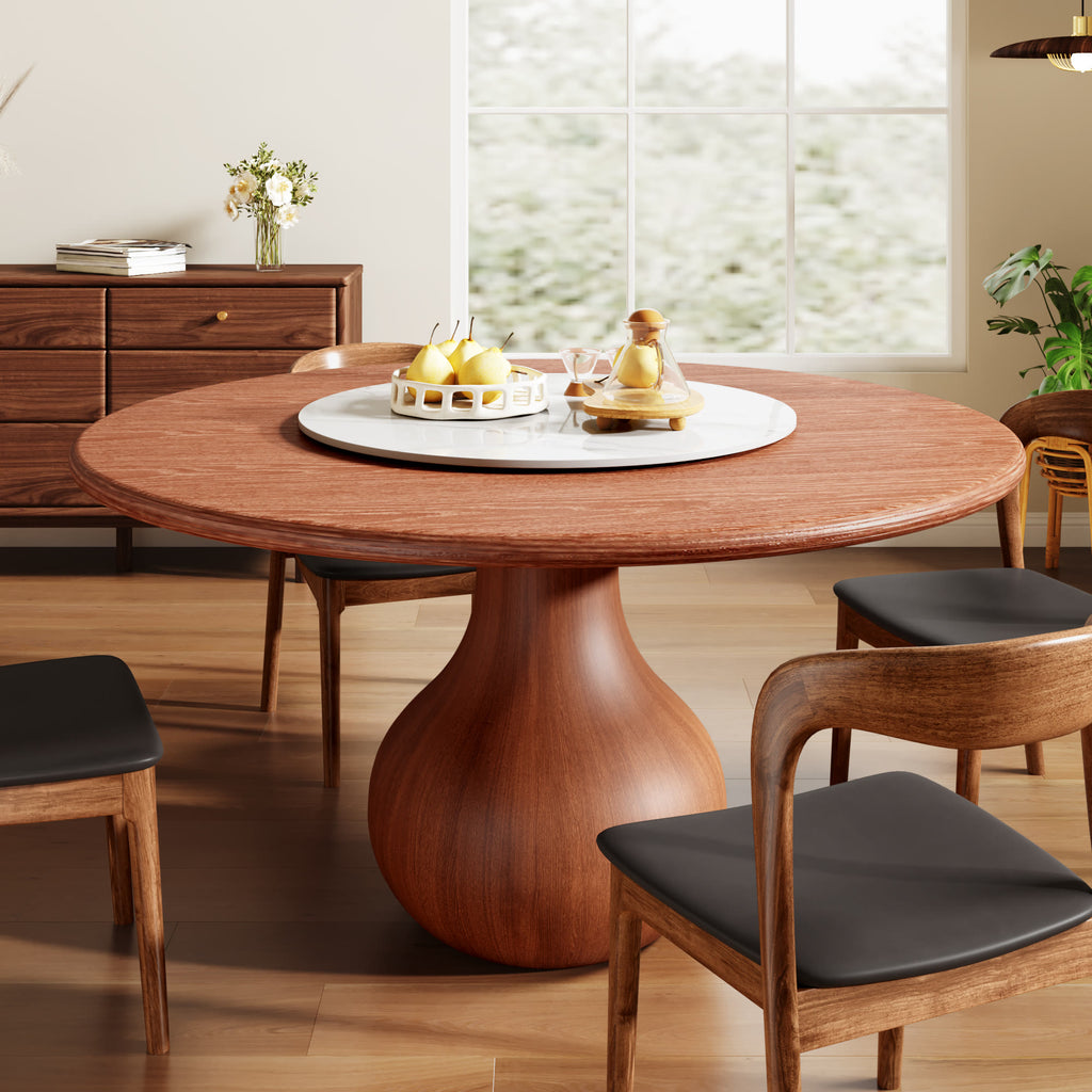 Centria Round Solid Wood Dining Table with Removable White Glossy Stone Lazy Susan - 59.05'' W X 59.05'' D X 29.53'' H - image 0