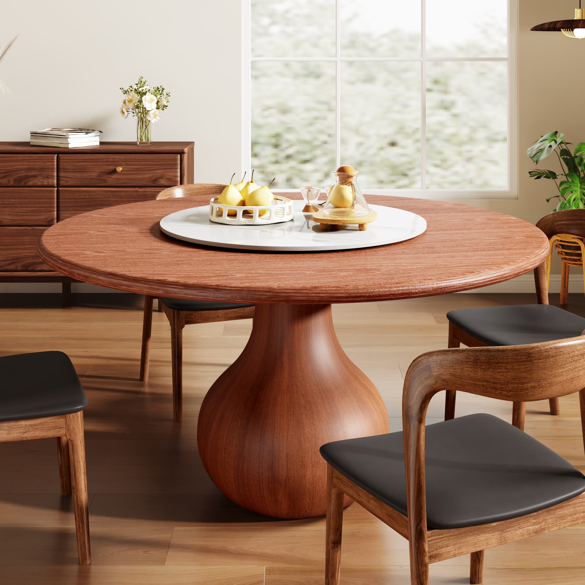 Centria Round Solid Wood Dining Table with Removable White Glossy Stone Lazy Susan - 59.05'' W X 59.05'' D X 29.53'' H - image 0