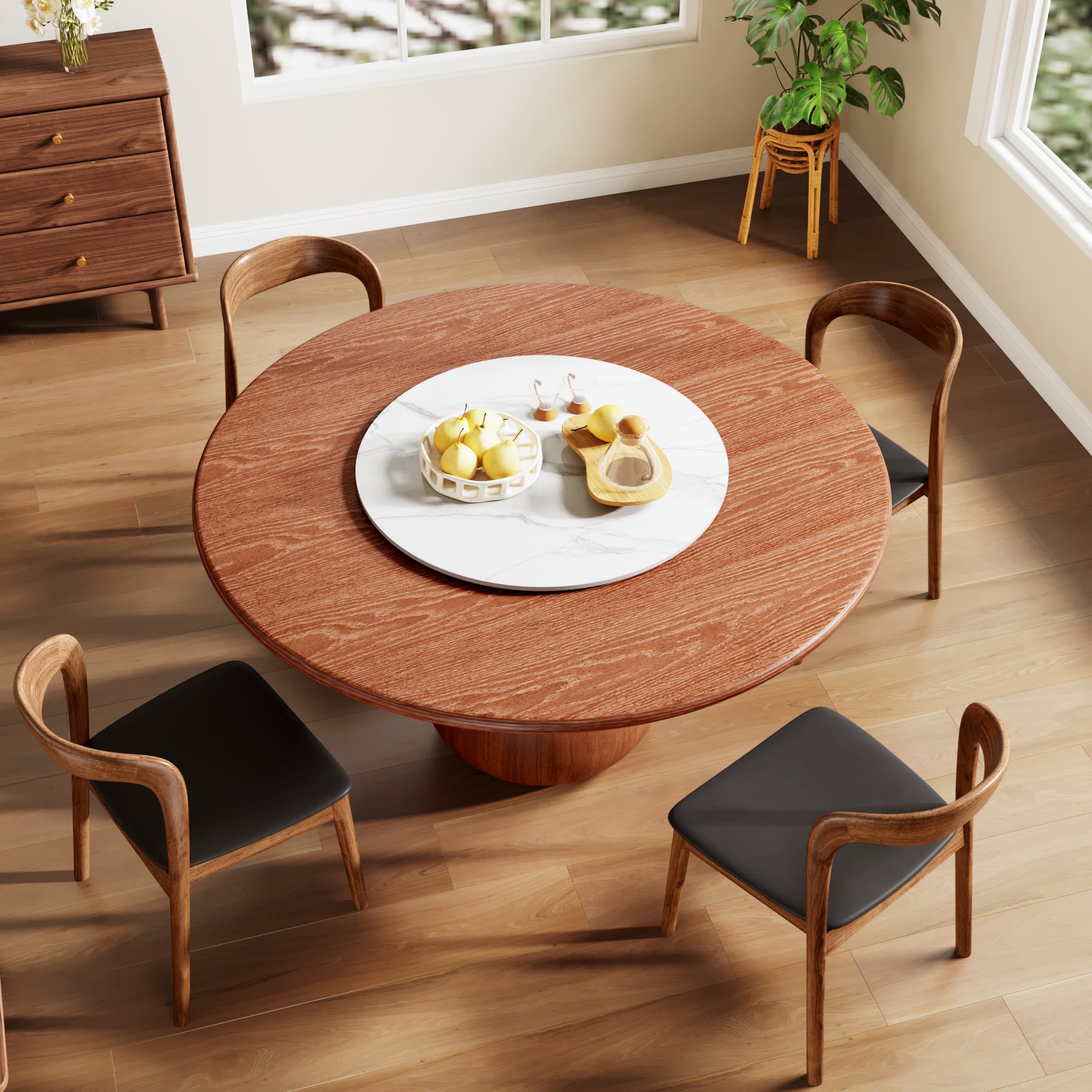 Centria Round Solid Wood Dining Table with Removable White Glossy Stone Lazy Susan - image 3