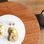 Centria Round Solid Wood Dining Table with Removable White Glossy Stone Lazy Susan - image 1