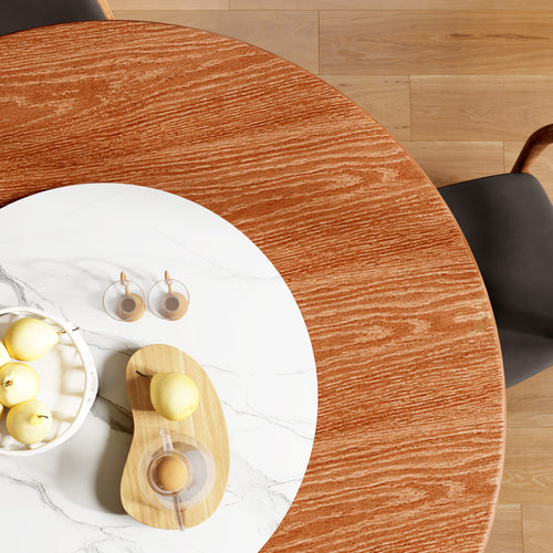 Centria Round Solid Wood Dining Table with Removable White Glossy Stone Lazy Susan - image 1