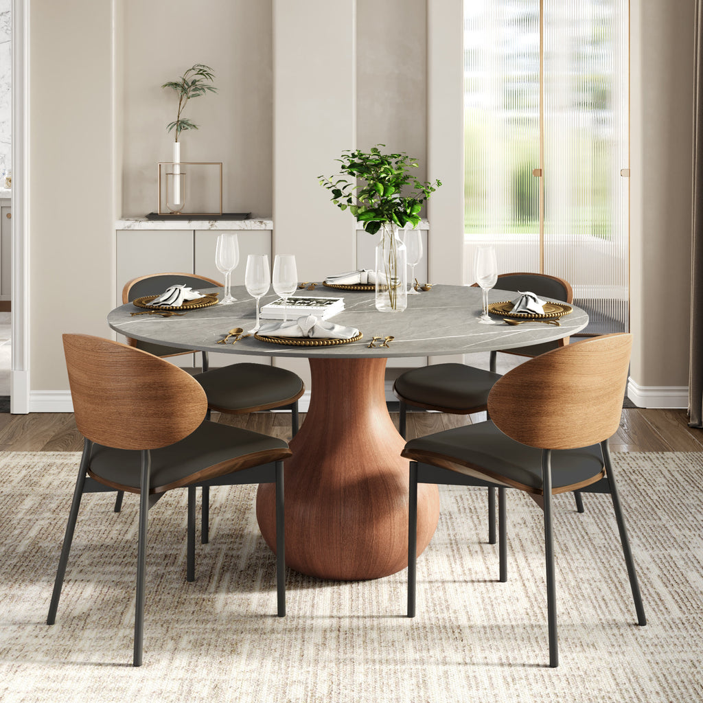 Centria Round Solid Wood Pedestal Dining Table with Armani Grey Stone Top - image 4