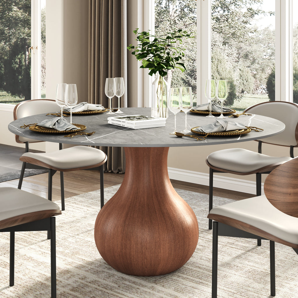 Centria Round Solid Wood Pedestal Dining Table with Armani Grey Stone Top - 59.05'' W X 59.05'' D X 29.53'' H - image 0