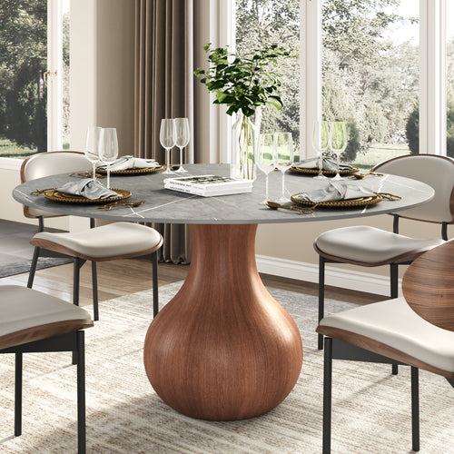 Centria Round Solid Wood Pedestal Dining Table with Grey Stone Top - 59.05'' W X 59.05'' D X 29.53'' H - image 0