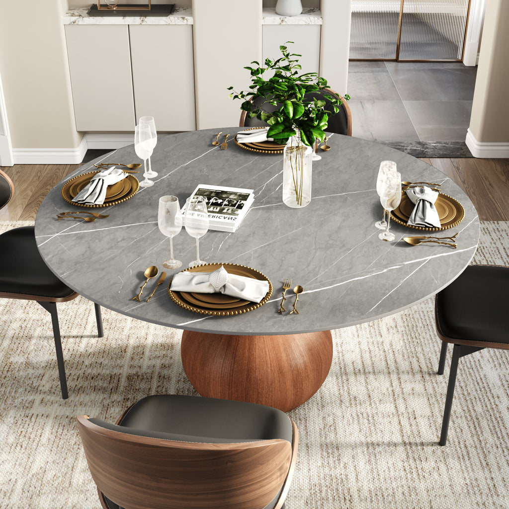 Centria Round Solid Wood Pedestal Dining Table with Grey Stone Top - image 3