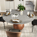Centria Round Solid Wood Pedestal Dining Table with Grey Stone Top - image 3