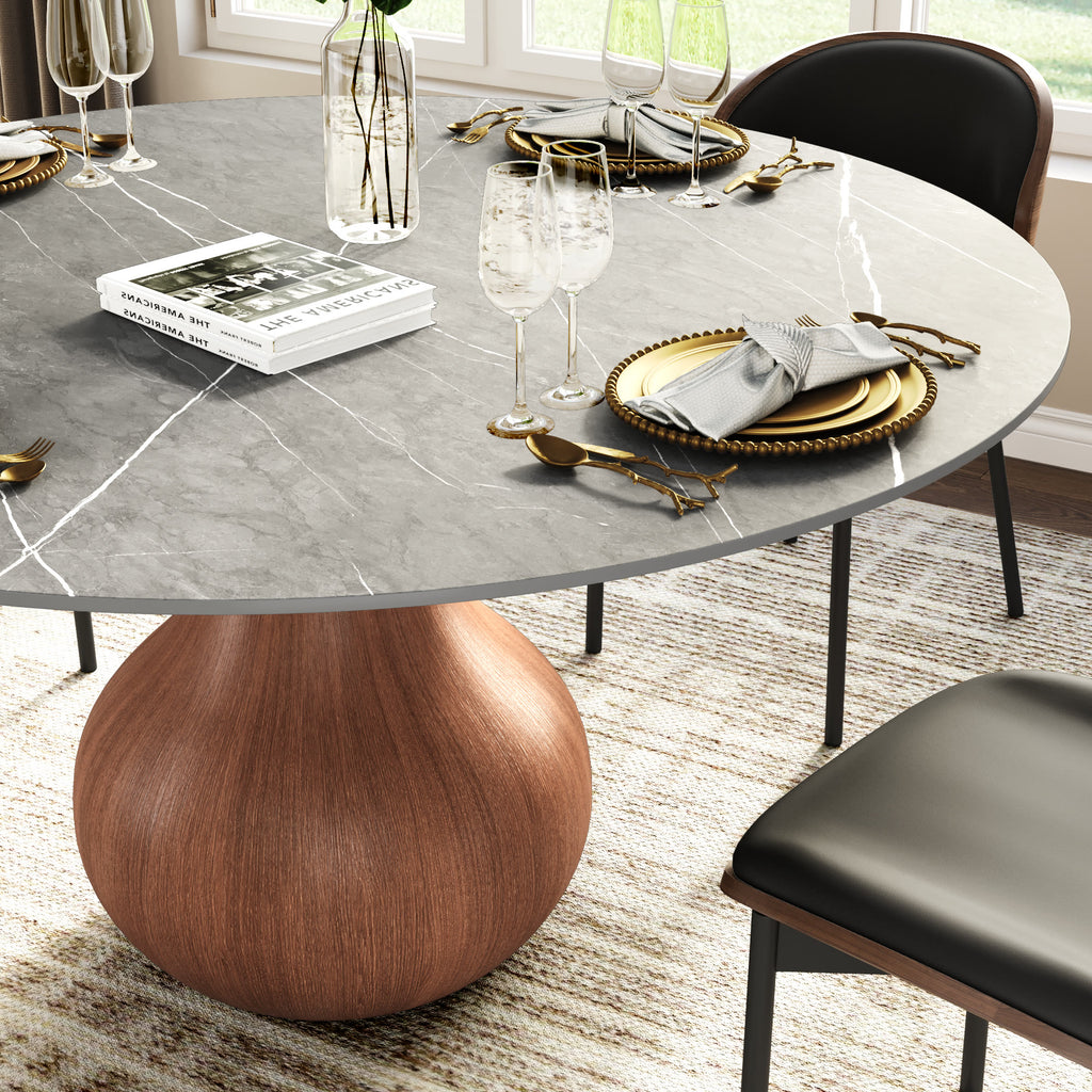 Centria Round Solid Wood Pedestal Dining Table with Armani Grey Stone Top - image 2