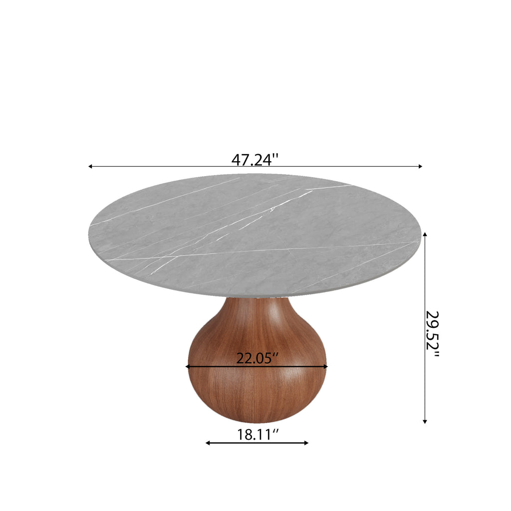 Centria Round Solid Wood Pedestal Dining Table with Grey Stone Top - image 5