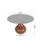 Centria Round Solid Wood Pedestal Dining Table with Grey Stone Top - image 5