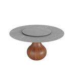 Centria Round Solid Wood Pedestal Dining Table with Grey Stone Top and Removable Lazy Susan - image 1