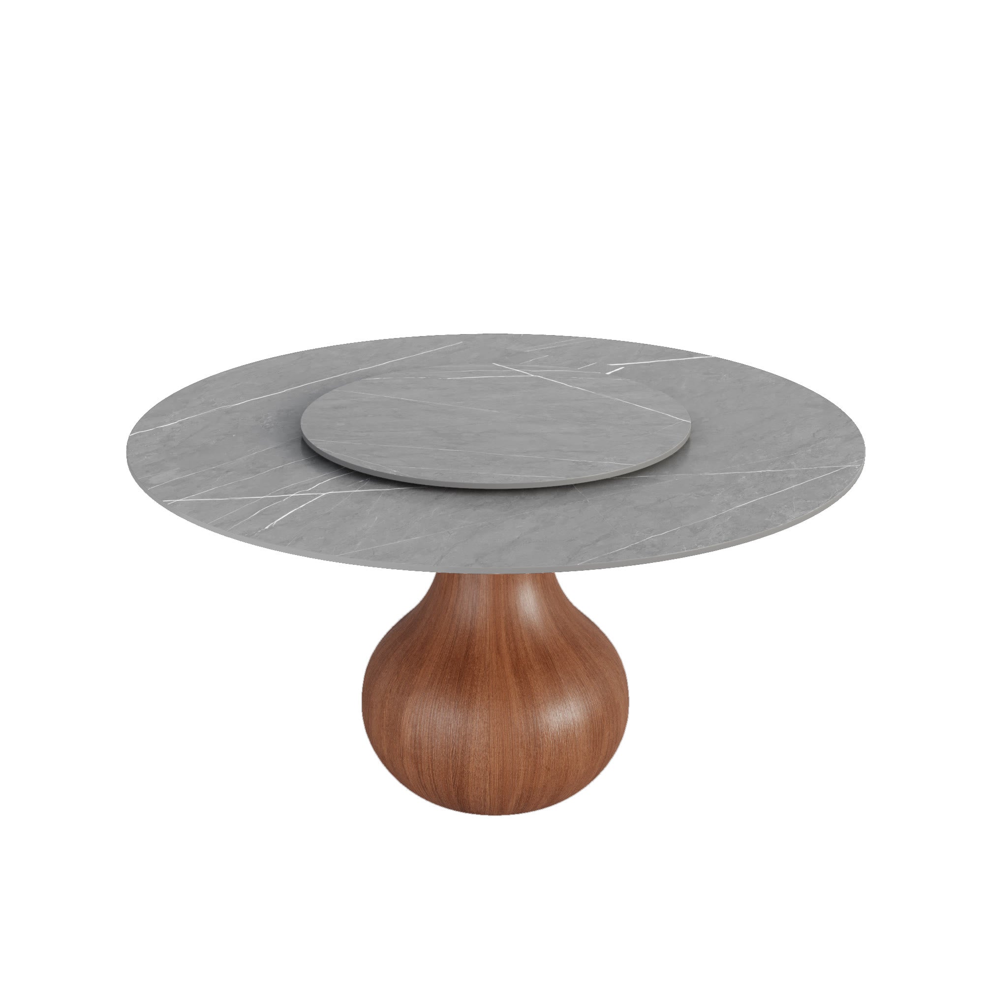 Centria Round Solid Wood Pedestal Dining Table with Grey Stone Top and Removable Lazy Susan - image 1