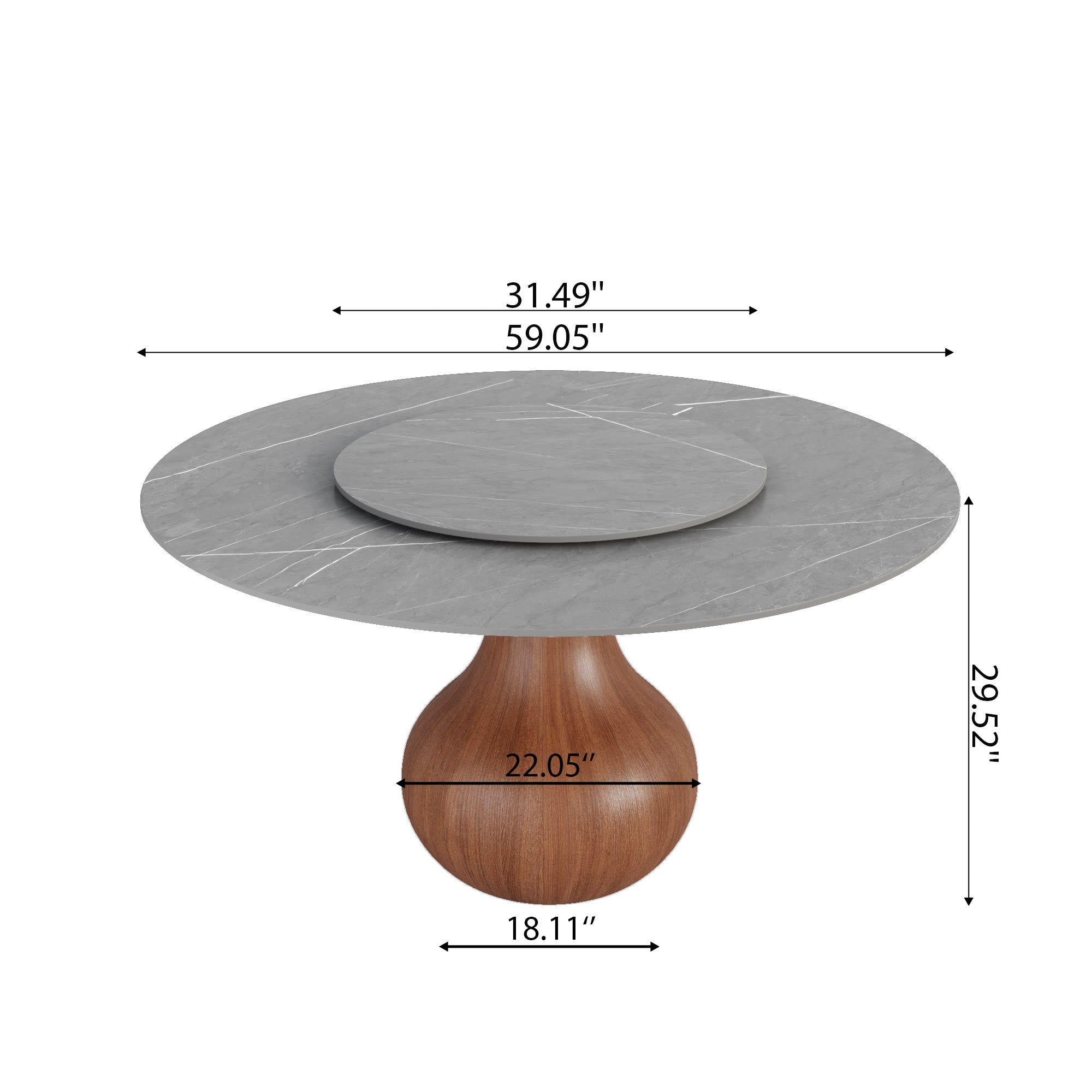 Centria Round Solid Wood Pedestal Dining Table with Grey Stone Top and Removable Lazy Susan - image 7