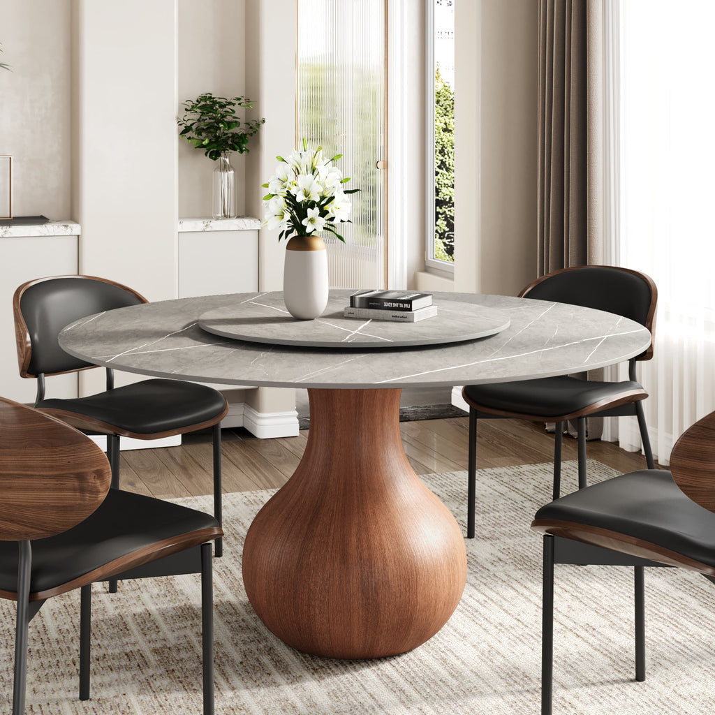 Centria Round Solid Wood Pedestal Dining Table with Grey Stone Top and Removable Lazy Susan - 59.05'' W X 59.05'' D X 29.53'' H - image 0