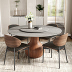 Centria Round Solid Wood Pedestal Dining Table with Grey Stone Top and Removable Lazy Susan - image 5