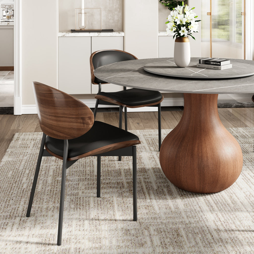 Centria Round Solid Wood Pedestal Dining Table with Grey Stone Top and Removable Lazy Susan - image 2