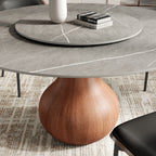 Centria Round Solid Wood Pedestal Dining Table with Grey Stone Top and Removable Lazy Susan - image 8