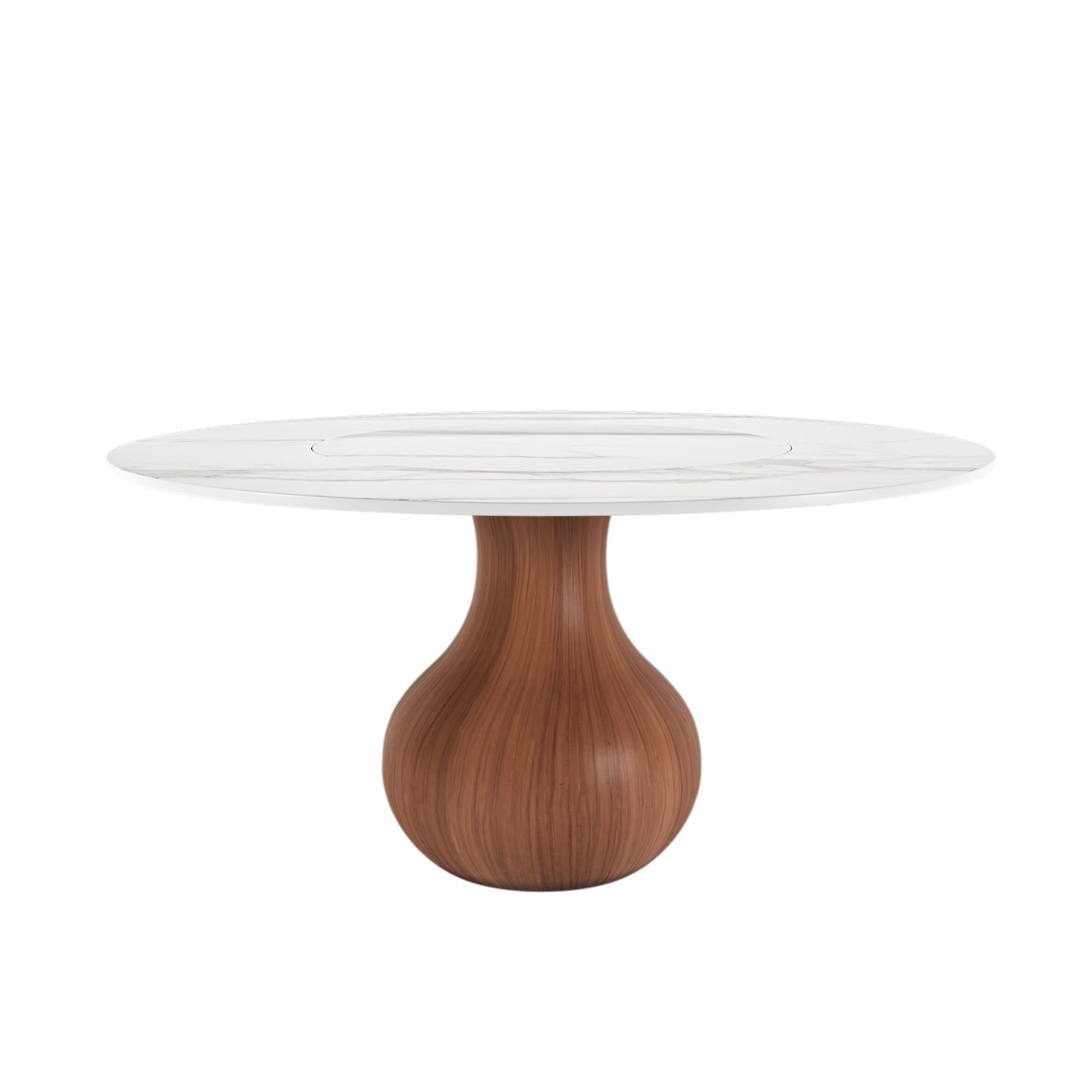 Centria Round Solid Wood Pedestal Dining Table with White Stone Top and Built-In Lazy Susan - image 1
