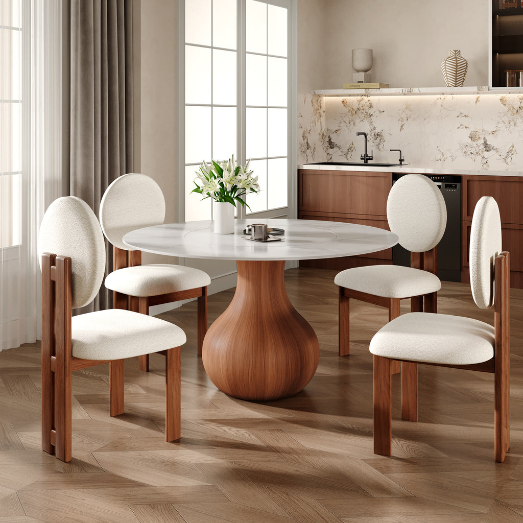 Centria Round Solid Wood Pedestal Dining Table with White Stone Top and Built-In Lazy Susan - image 3