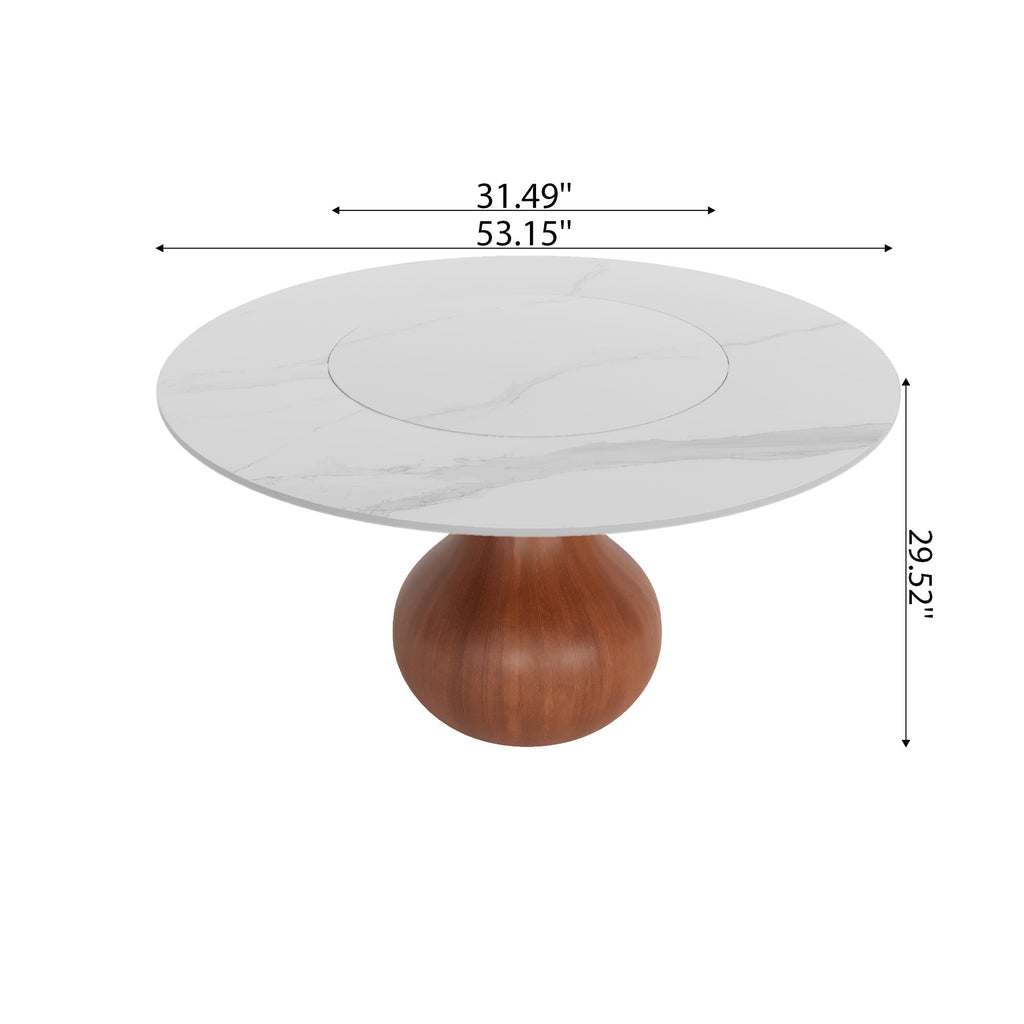 Centria Round Solid Wood Pedestal Dining Table with White Stone Top and Built-In Lazy Susan - image 5